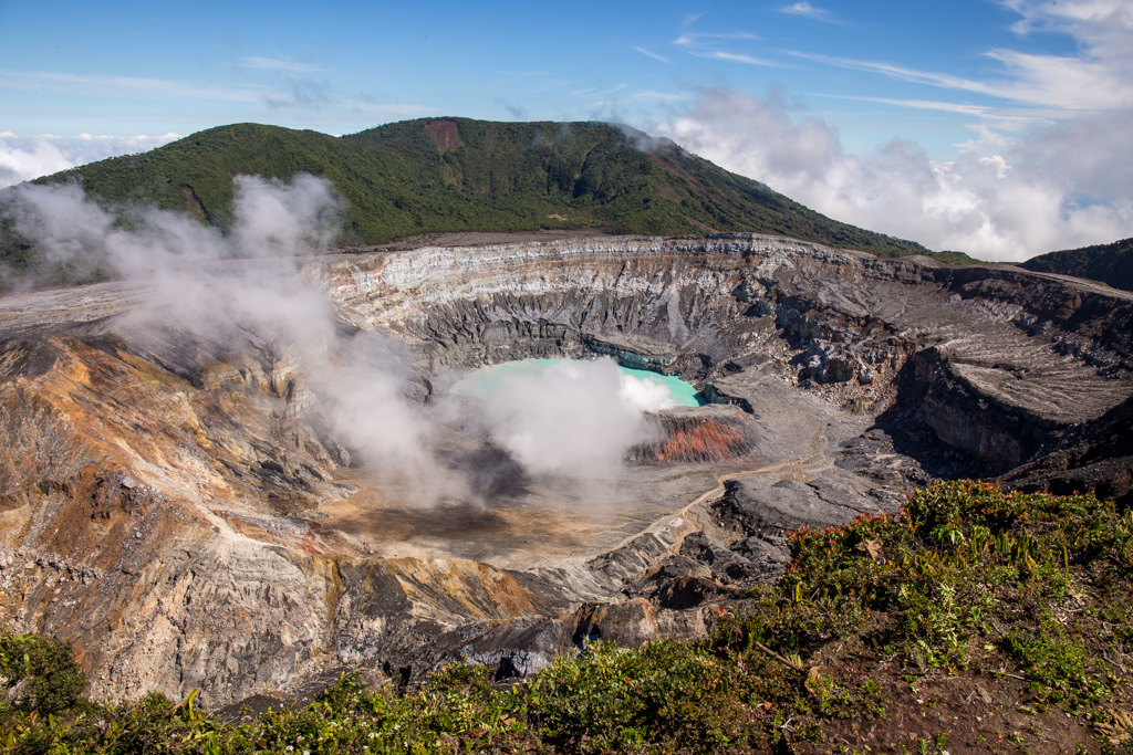 Poas Volcano Main Crater with Clear Blue Skies